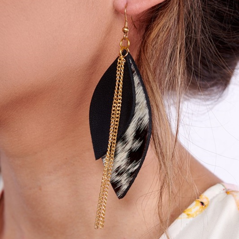 Leather Chain Tassel Drop Earrings